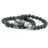 Nouveau pistolet noir hommes bijoux Micro pavé couronne spartiate crâne Bracelets avec 8mm naturel lave pierre pierre perles