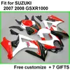 7 Gifts Fooding Kit dla Suzuki GSXR1000 07 08 Czerwone czarne białe wróżki Zestaw GSXR1000 2007 2007 VL56