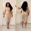 Vintage champagne kant moeder van de bruid jurken thee lengte bescheiden lange mouw plus size moeder van bruidegom formele gelegenheid jurk