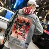 Graffiti-Applikationen, Hip-Hop-Jeansjacke, Herbst, Umlegekragen, Waschmaterial, Jeansjacken für Herren, Freizeitjacken