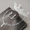 Luxo pérola jóias nupcial com coroa colar de diamante e brincos acessórios nupciais conjuntos de jóias de casamento moda jóias venda quente