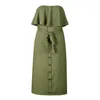 Casual Dresses Women Sexy Summer Solid Color Midi Female Strapless Backless Dressess With Sashes Buttons Ruffle