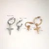 전체 Salelwong Boho Chic Gold Silver Color Cross Hap Cross Charms Earring Small Hoops 미니멀리스트 쥬얼리 선물