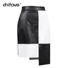 Spódnice Chifave 2021 Moda Plac Patchwork Kobiety Spódnica Pocket Back Zipper Czarny I Biały Kontrast Nieregularne Długość Panie Spódnice1