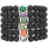 Pulsera elástica con cuentas de piedra de Lava negra Natural, 10 colores, pulsera difusora de aceites esenciales, cuerdas de mano con cuentas de roca volcánica