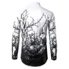  Shirt Men 2017  Branches Ink Printing Mens Dress Shirts Casual Slim Fit White Black Chemise Homme Cotton Shirts Men