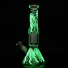 Straight Tube Bongs Glow in the Dark Glass Bong 6 Arms Tree Perc Water Pipe Diffused Downstem Beaker Dab Oil Rigs GID05