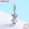 Inbeaut 925 Sterling Silver Rosa Kjol Söt Little Girl Pendant Pärlor Kvinnor Härlig Dressing Lassock Charm Fit Pandora Armband