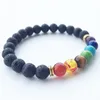 Hamoery Uomo Donna 8mm Lava Rock 7 Chakra Diffusore Bracciale Elastico Pietra Naturale Yoga Perline Braccialetto Bangle