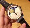 Nieuwe 42mm ArnoldSon HM Perpetual Moon A1GLARI01AC122A Rose Goud Witte Wijzerplaat Mechanische Handopwinding Herenhorloge Zwart Lederen Band 216i