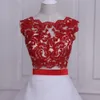 Rote und weiße Ballkleid-Abschlussballkleider, zweiteilig, neu, günstig, mit Juwelenausschnitt, Spitzenapplikation, 3D-Blumenblumen, Tüll, langes Abendkleid