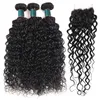 Human Hair 3 Bundles With 4x4 Lace Closure Water Wave Brazilian Wet and Wavy Virgin Human Hair Weaves Extension Natural Color 12-26 Inch