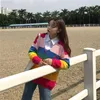 Sweter damski pasa startowego Kawaii Ulzzang Rainbow Paski Cardigan Haft Listy Dzianiny Kobiet Harajuku Swetry Dla Kobiet