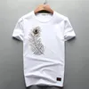 2018 Couleur blanche de qualité supérieure Chine-vent Broidered Crane Design Tshirt Fashion T-shirts Men Funny T-shirts Brand Coton Tops Tees's Men