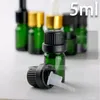 1150pcs / lot GROSSO 5ml verde vidro Cor Garrafas óleo essencial com metal ouro prata Dropper Cap vidro Pipeta