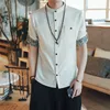 VERSMA Summer Linen Male Shirt Half Sleeve Chinese Mandarin Collar Shirt Men Casual Solid Color Mens Dress Shirts Plus Size 5XL