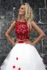 2019 Lace A Line Red e White Longo Prom Vestidos de Two Peça Flores Tulle Maniformes Vestidos de Noite de Tule Miss Miss Beauty Dressos PLU9093554