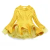 Butik Kız Elbise 2018 Yeni Bebek Kız Kazak Örme Elbise Uzun Kollu Dantel Jakarlı Elbiseler Çocuklar Pamuk Sıcak Ceket Kıyafetler 7 renkler