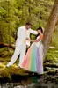 Glamour coloré arc-en-ciel gothique robes de mariée en plein air sans bretelles rouge violet bleu exotique étage longueur plage robes de mariée Robe de mariage