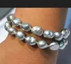 Fatto a mano affascinante 2 file grigio 9-10mm autentico braccialetto di perle di acquacoltura d'acqua dolce naturale barocca 19 cm gioielli di moda