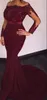 African Mermaid Evening Gowns Scallop Neck Burgundy Off Shoulder Sequins Sash Long Sleeves Prom Dress 2016 Dubai Arabiska Party Gowns