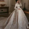 Fashion Saudi Arabia Wedding Dress High Neck Long Sleeves Beads Lace Ball Gown Bridal Dress Glamorous Chapel Train Wedding Dresses Plus Size