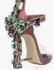 Summer Luxury Strange Heel Crystal Designer Shoes Woman PVC High Heel Sandals 2017 Padlock Ankle Strap Rhinestone Sandals