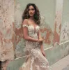 Champagne Mermaid Wedding Dresses 2019 Off Shoulder Lace White Applique Wedding Dress Count Train Wedding Berta Bridal Gowns vestidos