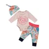 Kids Clothing Best Gift Ever Newborn Toddler Baby Girl Clothes Long Sleeve Tops Romper Floral Pants Hat 3Pcs Outfits 2018 Spring Autumn Set