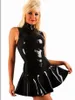 Kvinnor sexig svart latex pvc våt utseende klänningar klubbkläder dansdräkt storlek s-xxl #t78
