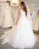 Moda Frisada Vestidos de Casamento Do Laço A Linha V Neck Appliqued Vestidos de Noiva de Lantejoulas Tribunal Trem de Tule vestido de novia Com Véu Livre