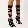 2018 mode femmes bottes hautes talon fin découpes bottes en cuir femmes chaussures de fête zip up bottes de gladiateur chaussons à talons hauts