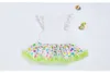 2018 Easter Day Newborn Dresses Baby Girls Light Green Exquisite Embroidery Lace Top Colorful Eggs Pattern Jumpsuit Dress+Crown 2Set Clothes