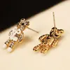 Cute Animal Bear Earrings for Women / Girl's Vintage Gold Plated Crystal Stud Earrings Fashion Jewelry Fine Accessories