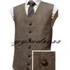 2019 Chalecos de novio de boda de tweed verde oscuro vintage Chalecos de padrino de boda en espiga de lana Chalecos de traje de hombre Chaleco de vestir ajustado para hombre Chaleco