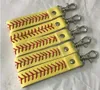 Hela Sport Seamed Lace Läder Nyckel Kedja Sillben Softball Baseball Snabb Pitch Baseball Stitch Keychain Bag Tillbehör 5PCS Hot Selling