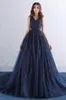 Navy Blue Formal Dresses Evening Plus Size 2022 V-neck Cap Sleeve Empire Waist Prom Dress Lace Applique Beaded Sequins Graduation 270m