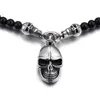 Punk rock aço inoxidável caveira colares de corrente de camisola pingentes Hiphop Black Glass Bead Non-Mainstream Skeleton Colar Jóias para homens