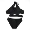 Summer Black Sexy Criss Cross Bikini Halter Crop Top High Neck Set Women Swimwear Swimsuit Beach Bathing Suits