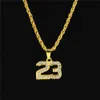 Uodesign golden bling nummer 23 stars rhinestone halsband män kvinnor hip hop halsband charm pendant rock smycken gåva till män