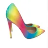 2023 Rainbow High Heelscolorful Rainbow Impreso Punta estrecha Stiletto Tacones altos Mujer Señora Mujer 12 cm 10 cm 8 cm Zapatos de tacón alto Bomba