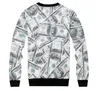 3D US dollar printing men tracksuits with hood pullover casual runing tracksuits2012083