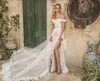 Sexy Off Shoulder Wedding Dress Dany Mizrachi Illusion Chiffon Side Splits Lace Appliques Beaded Wedding Dresses Bridal Gowns
