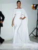 シンプルな白いウェディングドレスエレガントなケープスタイルの人魚のブライダルガウン南アフリカの安い結婚式のvestidosカスタムメイドの女性のフォーマルな着用