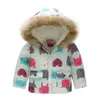 Baby Boy Girls Grubening Floral Znosić Dinozaur Car Flower Print Down Płaszcz Dzieci Zimowe Odzież Boutique Kapturem 14 Kolory C5407