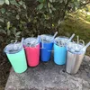 12oz Vinglasögon Stemless Toddler Tumblers Rostfritt Stål Vakuum Isolerad Mugg Slid Lid Clear Straw