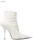 2018 Mode Vrouwen Wit Laarzen Puntschoen Laarzen Dames Party Schoenen Zip Up Enkellaarzen Jurk Schoenen Runbay Hoge hak Booties