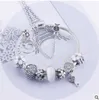925 Sterling Silver Charm Perle Blanc fit Européenne Pandora Bracelets pour Femmes Double Coeur Cristal Charme Perles Serpent Chaîne Bijoux De Mode