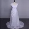 Abito da sposa elegante da sposa in pizzo con applicazioni di pizzo, scollo a V, abito da sposa e da spiaggia