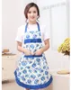 Printed Apron with Pockets Waterproof Floral Bib Kitchen Soil Release Bowknot Home Textiles Free Shipping W7443